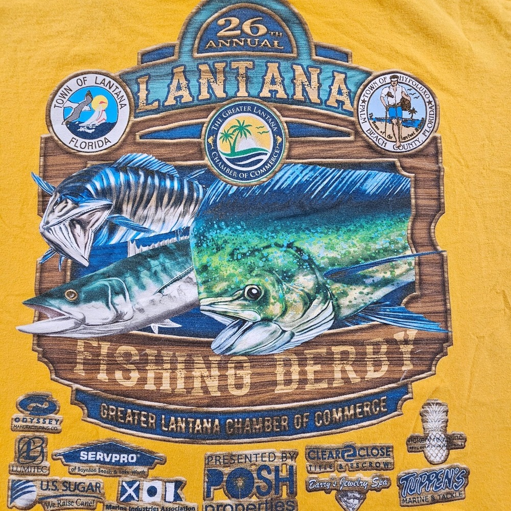 26th Annual Lantana Fishing Derby Yelow Short Sleeve T-Shirt Men's L